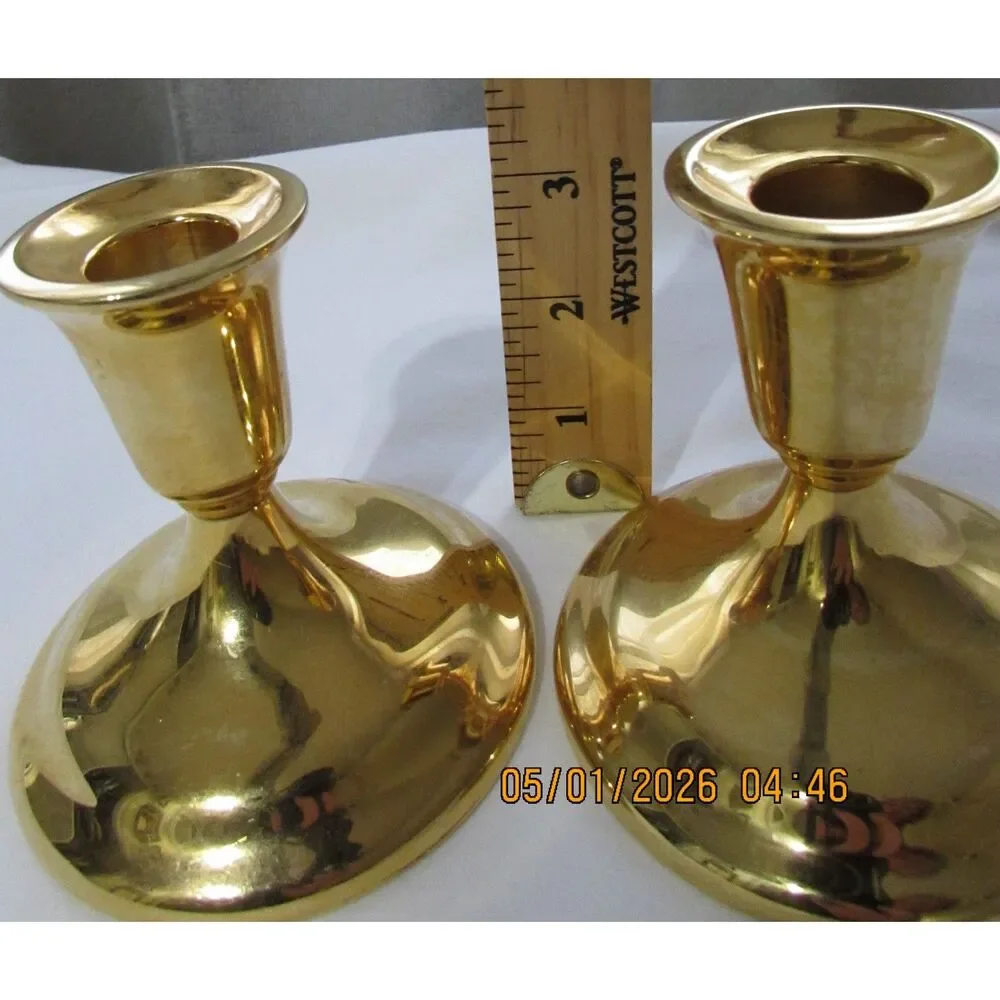 International Silver co. 2 brass candle stick holders gold 3